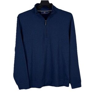 Vineyard Vines Herringbone 1/2 Zip Pullover Sweater Mens Medium Blue Performance
